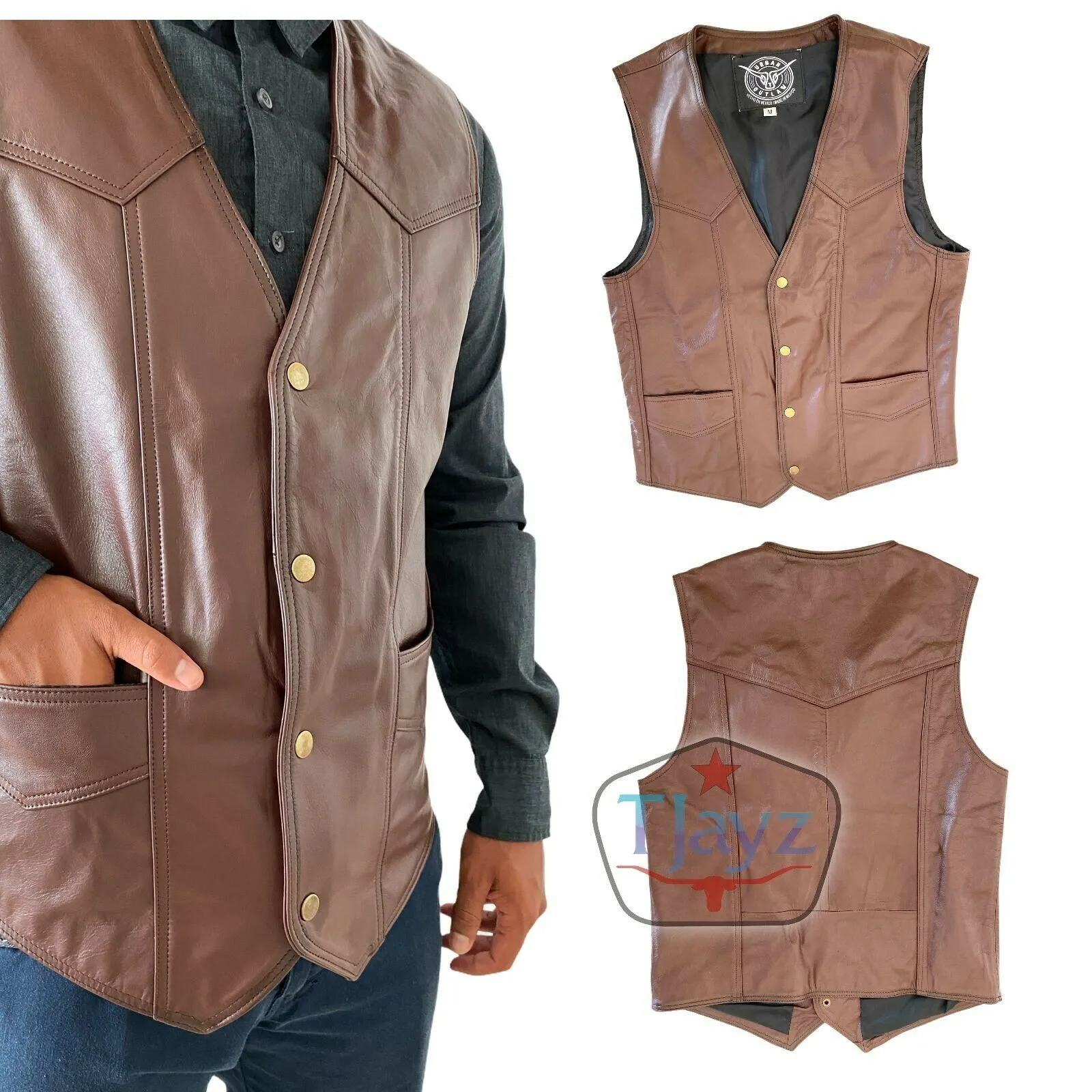NEW Urban Outlaw Soft 100% Leather Vest Western Biker Unisex motorcycle cowboy