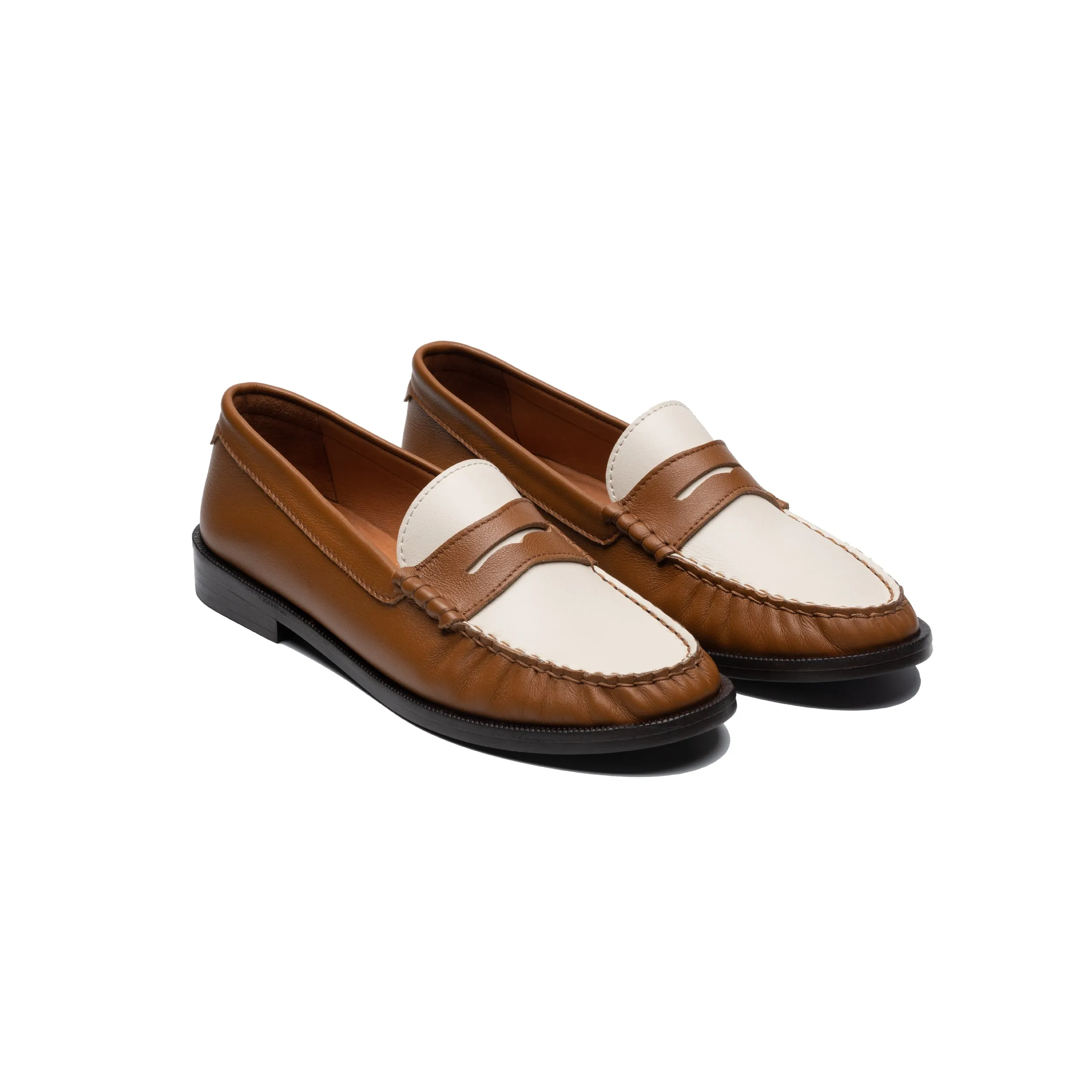Penny Loafer in Camel & White