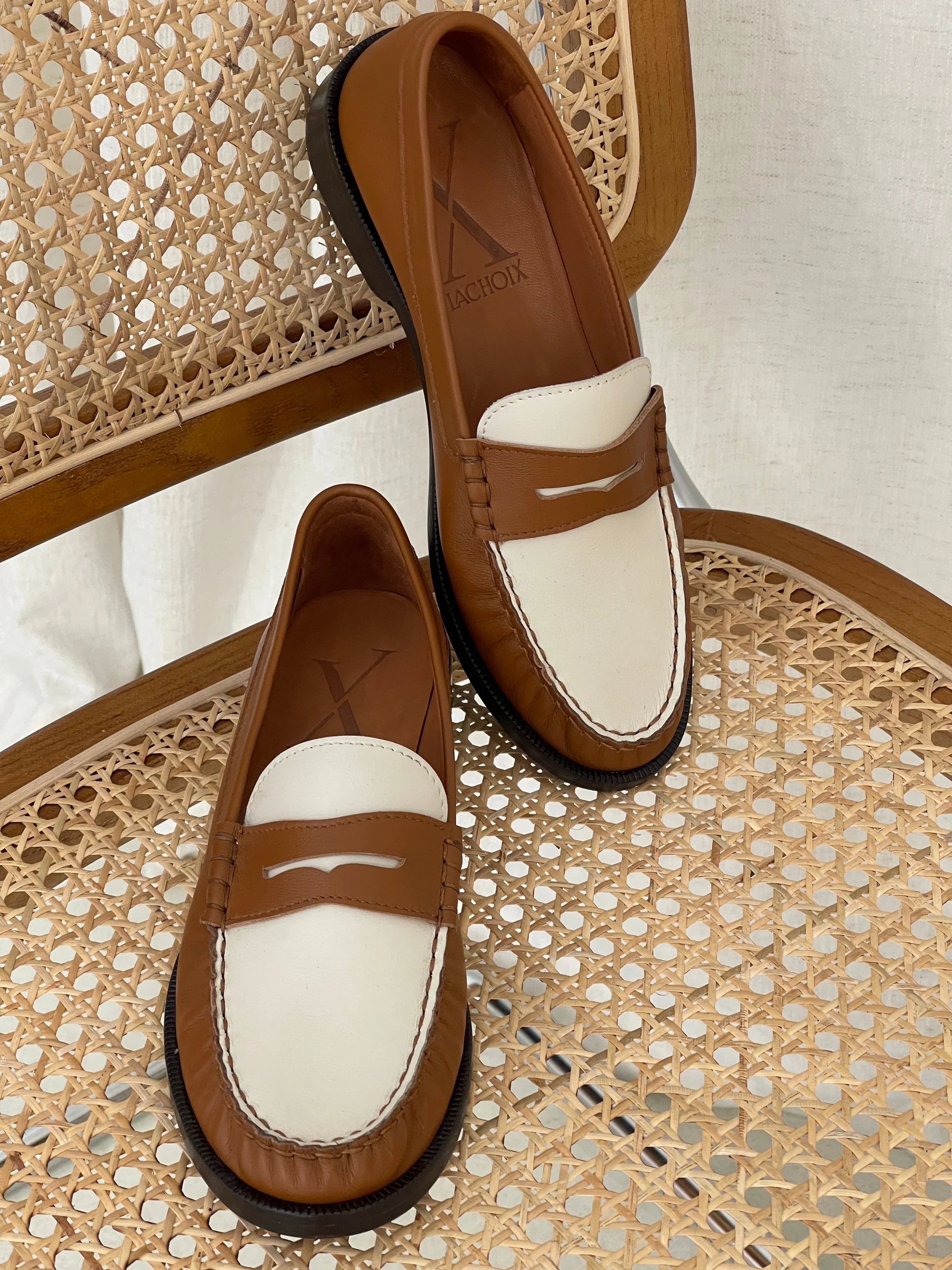 Penny Loafer in Camel & White