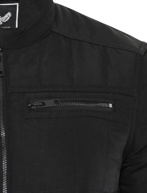 Rajan Zip Through Soft Quilted Biker Jacket in Black