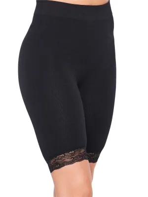 Rib High Waisted Lace Trim Biker Shorts