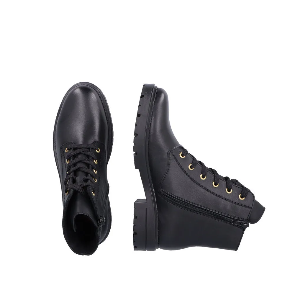 Rieker Z2841-00 Ladies Black Leather Zip & Lace Ankle Boots