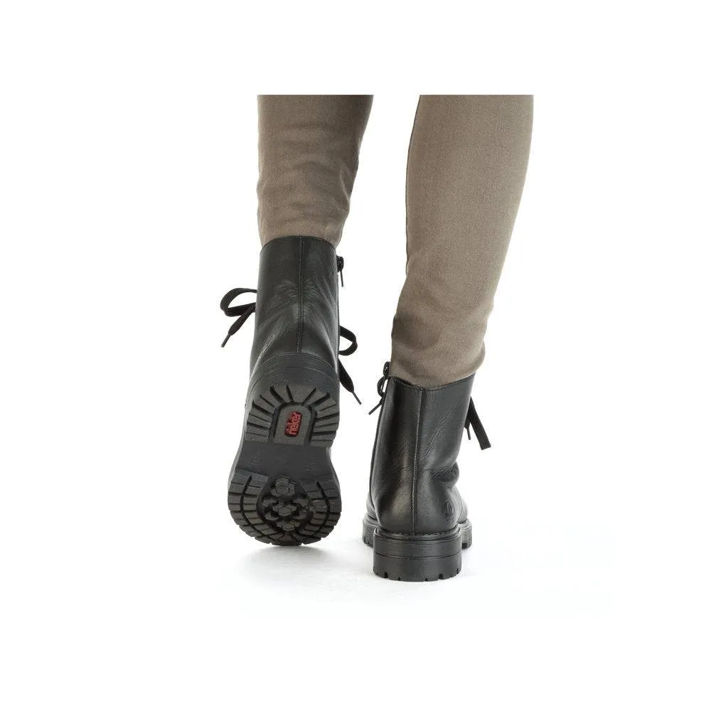 Rieker Z2841-00 Ladies Black Leather Zip & Lace Ankle Boots