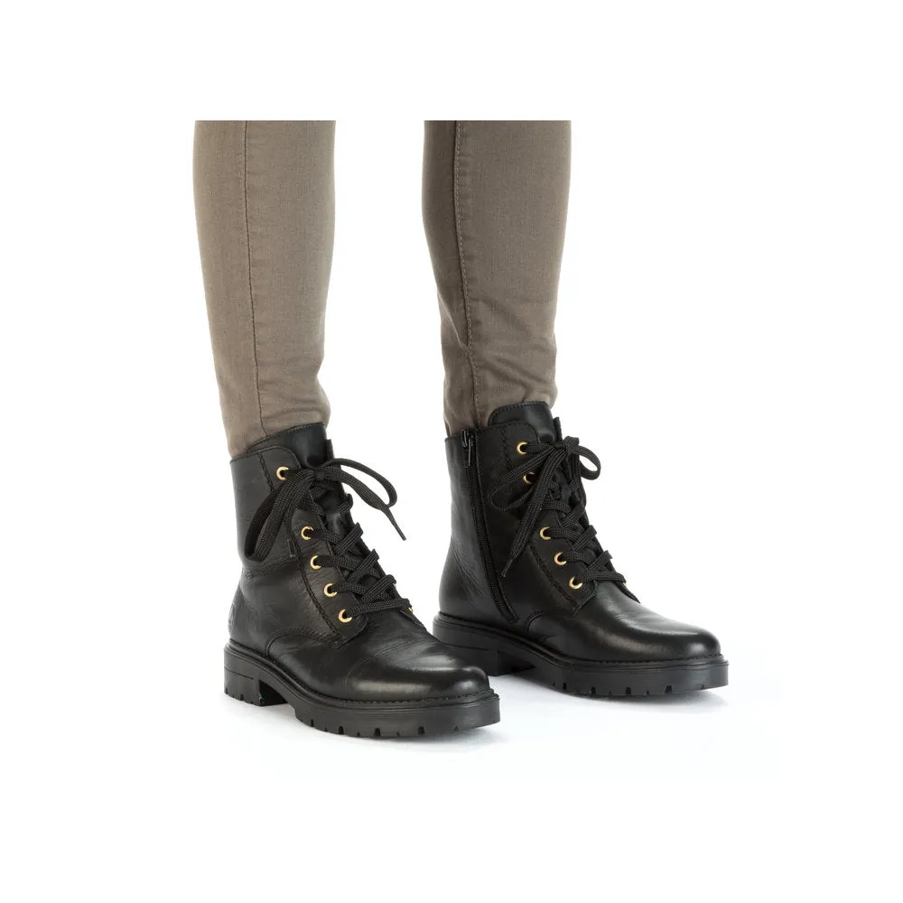 Rieker Z2841-00 Ladies Black Leather Zip & Lace Ankle Boots