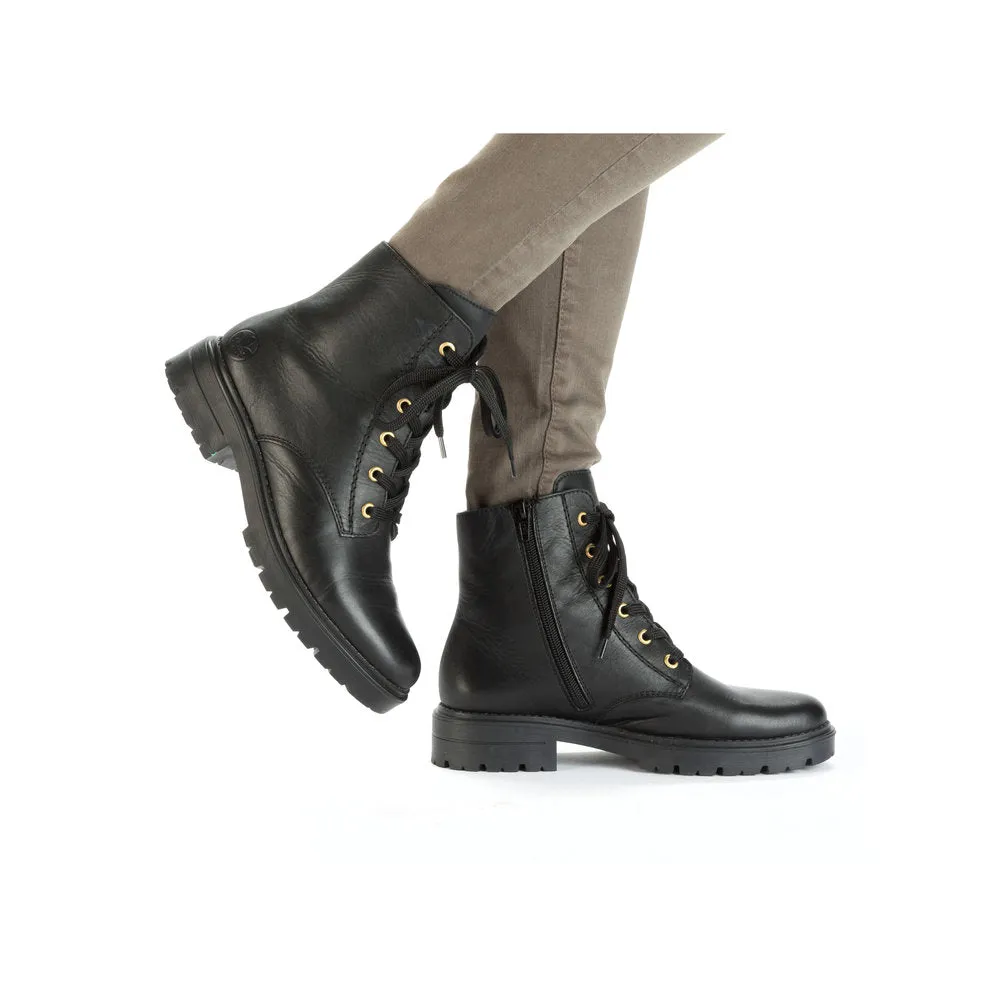 Rieker Z2841-00 Ladies Black Leather Zip & Lace Ankle Boots