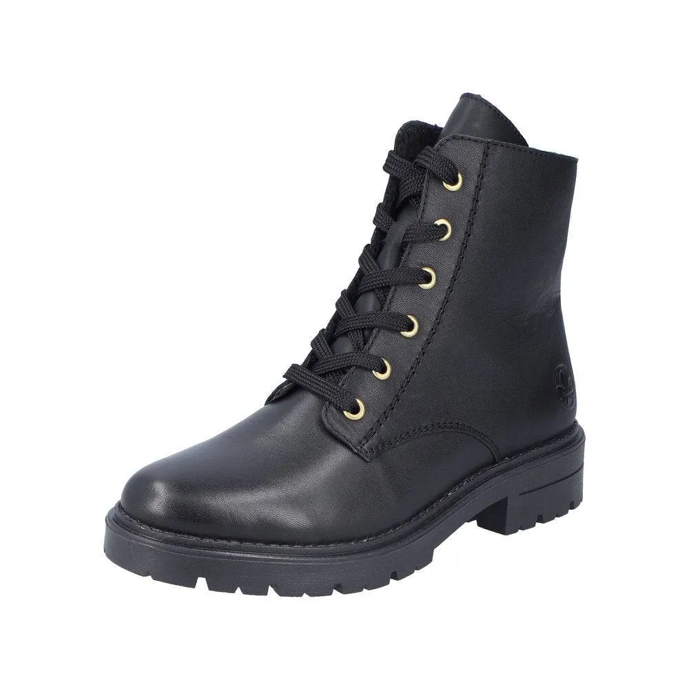 Rieker Z2841-00 Ladies Black Leather Zip & Lace Ankle Boots