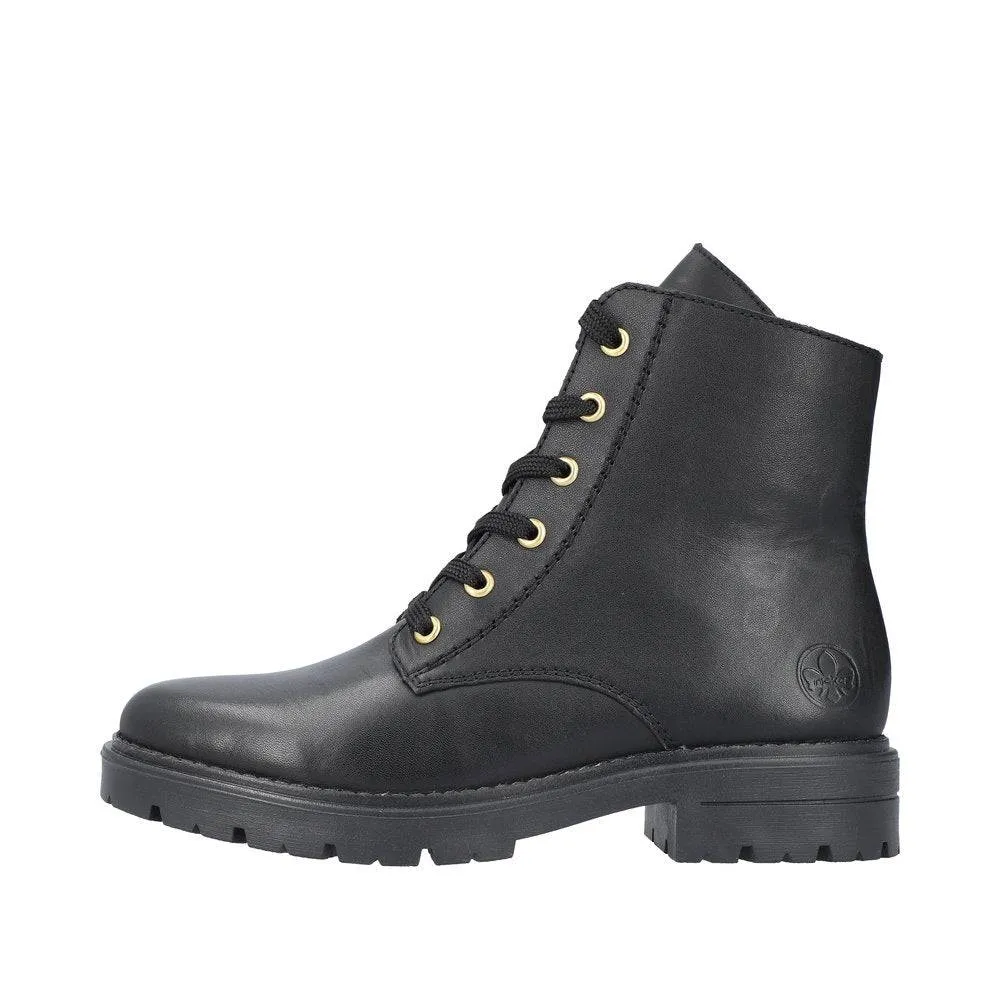 Rieker Z2841-00 Ladies Black Leather Zip & Lace Ankle Boots