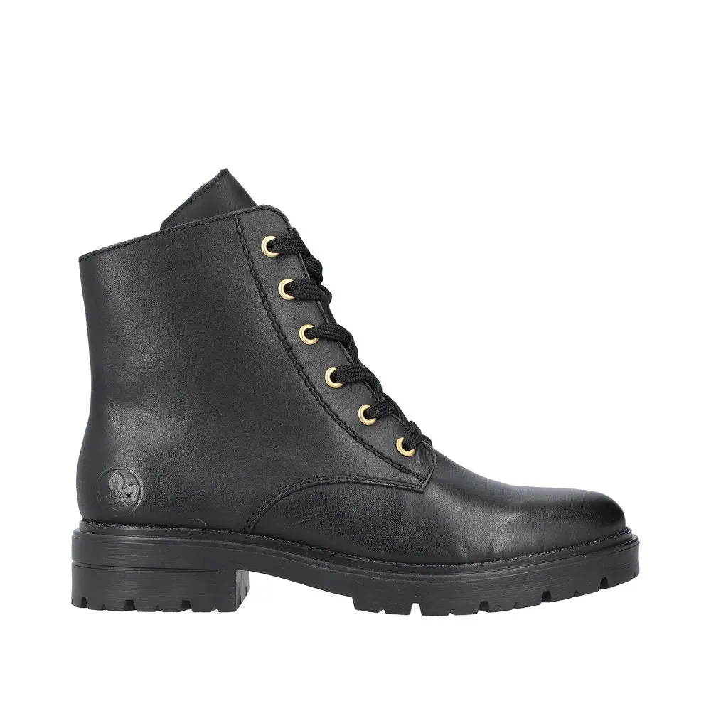 Rieker Z2841-00 Ladies Black Leather Zip & Lace Ankle Boots