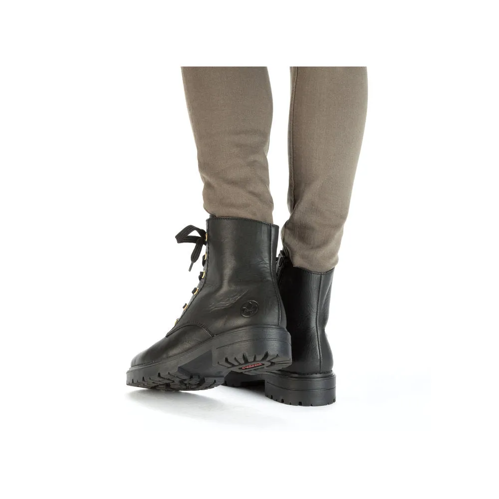 Rieker Z2841-00 Ladies Black Leather Zip & Lace Ankle Boots