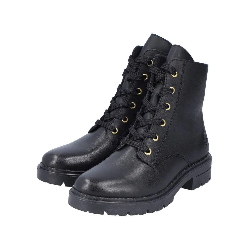 Rieker Z2841-00 Ladies Black Leather Zip & Lace Ankle Boots