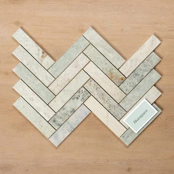 Sample of Cottesloe Ming Green Herringbone Honed Marble Mosaic Tile