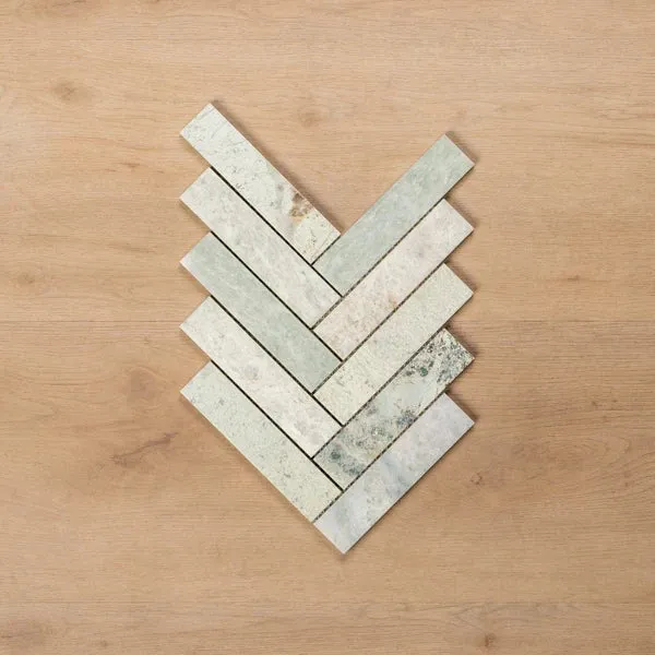 Sample of Cottesloe Ming Green Herringbone Honed Marble Mosaic Tile