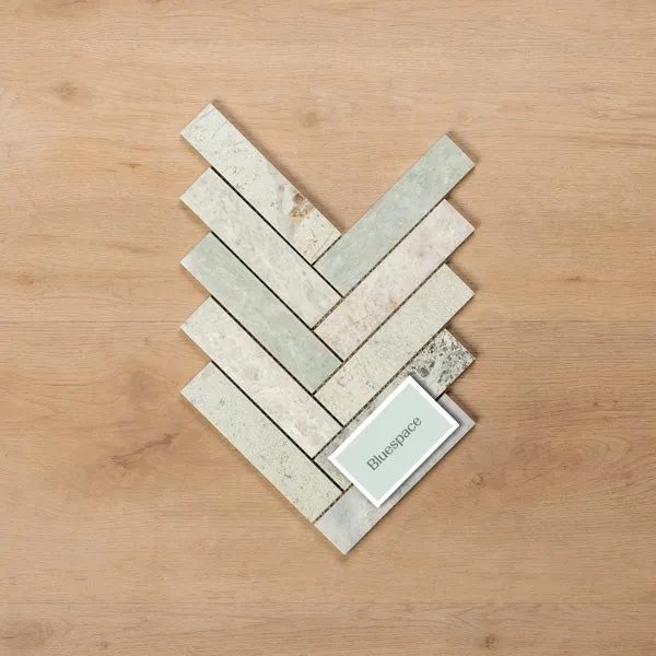 Sample of Cottesloe Ming Green Herringbone Honed Marble Mosaic Tile