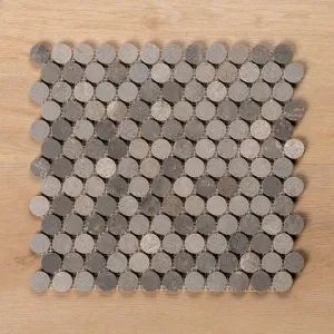 Sample of Cottesloe New Grey Penny Round Honed Marble Mosaic Tile