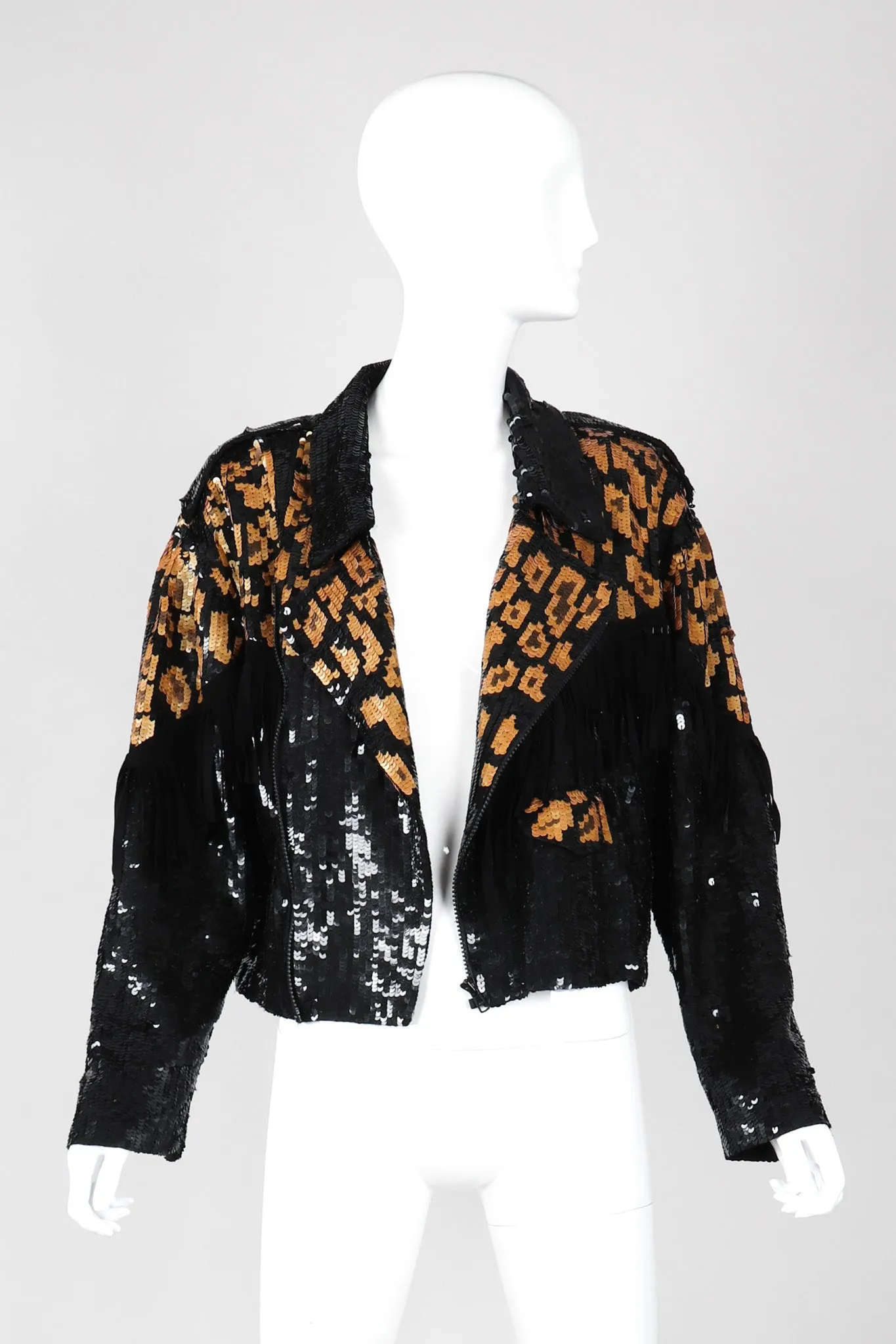 Sequined Fringe Moto Jacket