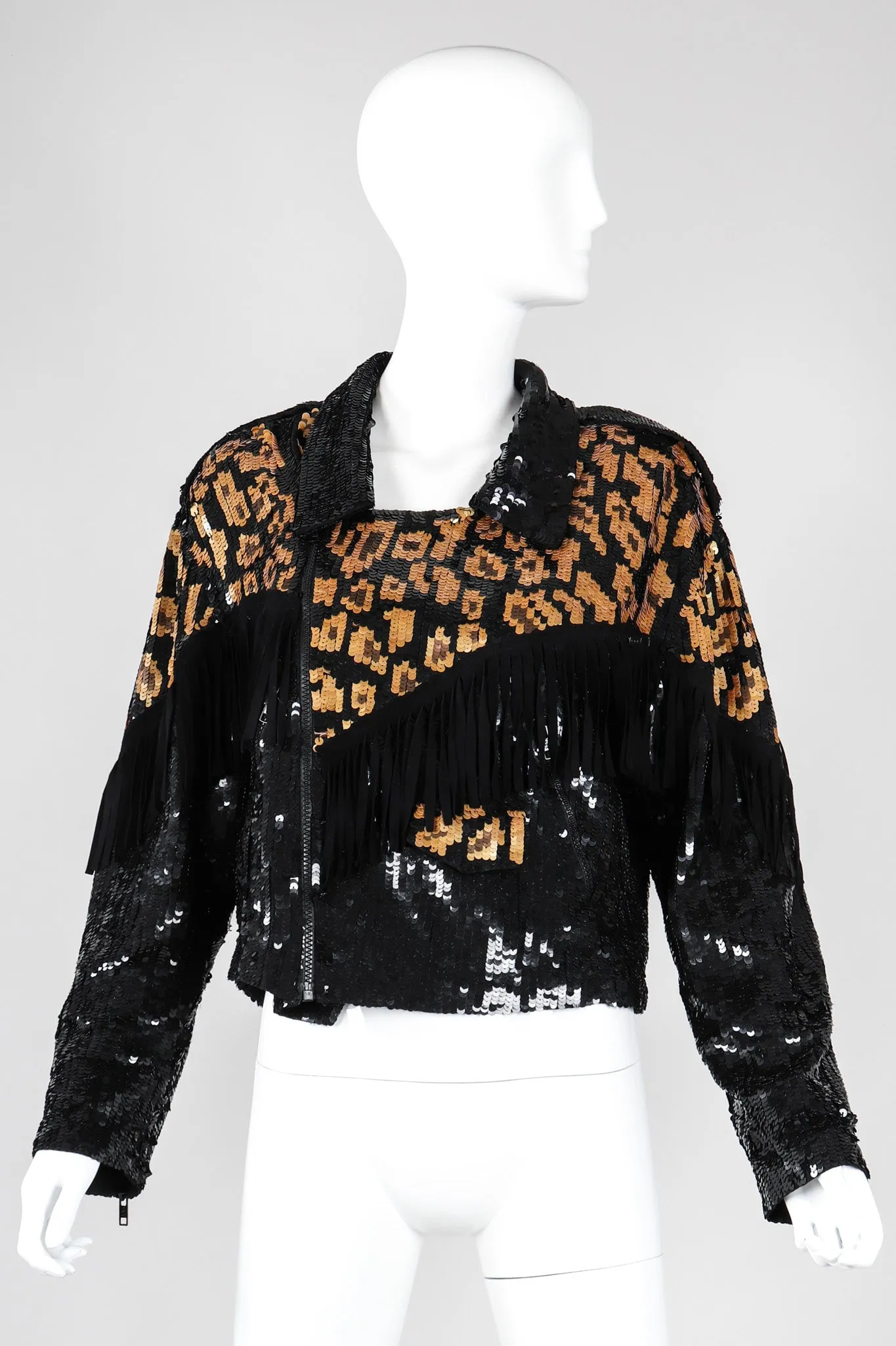 Sequined Fringe Moto Jacket