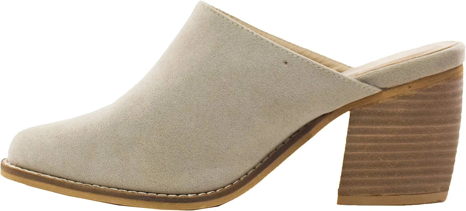 Suede Taupe Arider Girl SISSY Pointed Toe Block Heel Mules