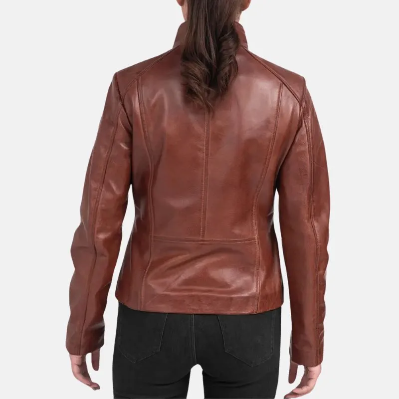 Womens Asymmetrical Dark Brown Leather Biker Jacket