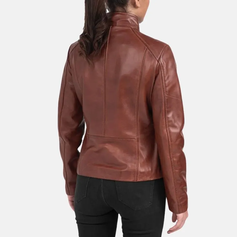 Womens Asymmetrical Dark Brown Leather Biker Jacket